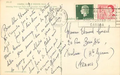 Niagara Falls — Ogólny widok amerykańskich i kanadyjskich wodospadów — Wydane w Kanadzie, nr 395 — Rewers