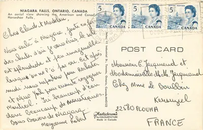 Niagara Falls, Ontario, Kanada — Luftbild der amerikanischen und kanadischen Fälle — Plastichrome by COLOURPICTURE — Rückseite