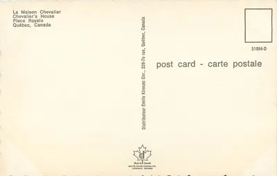 Dom Chevalier — Plac Royal — Wydawca Emile Kirouac, Quebec — Rewers
