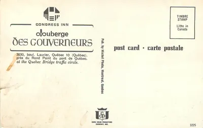 Hôtel Congress Inn — Québec — wydawca Carle Color Productions, nr 3225 — Rewers