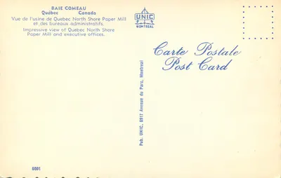 Baie-Comeau — Zamek Quebec North Shore Paper Mill i biura administracyjne — UNIC, Montreal, nr 6001 — Rewers