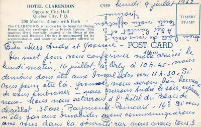 Hotel Clarendon — Miasto Quebec — wydawca True Color, nr C959 — Rewers