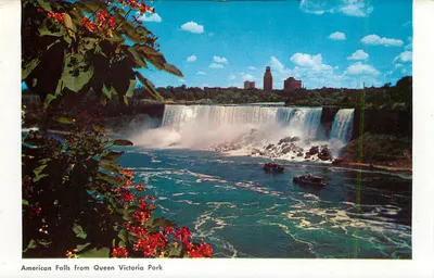Spadziste Niagara — Pani Mist III Przewozi Wizytatorów na Spadziste — American Falls z Parku Królowej Wiktorii — Rewers