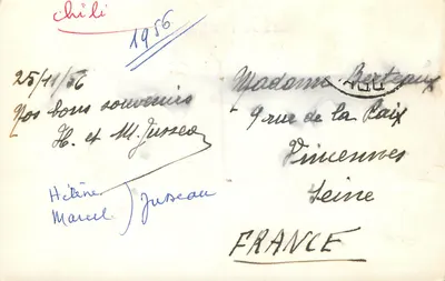 Santiago, Calle V. Subercaseaux — widok miejski z autobusem i samochodami — Foto Moro, Prop. 14319 — Rewers