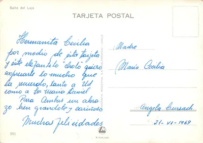 Salto del Laja — chute d'eau spectaculaire — Photographie Moderna S.A., Valparaíso, n° 351 — Rewers