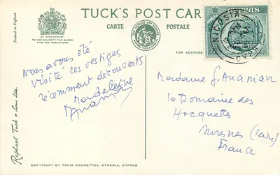 Świątynia Apollona, Cypr — Tuck's Post Card n°121 — Rewers
