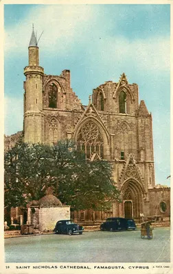 Catedral de São Nicolau, Famagusta, Chipre — ruínas góticas com minarete — Tuck's Post Card n°59