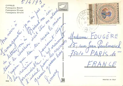 Praia de Famagusta — Chipre — editor Copyright Art & Moya Ltd. n°543 — Verso