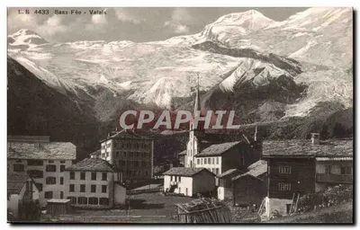 Saas-Fée - Valais — visão do vilarejo e das montanhas nevadas — L.B 4433
