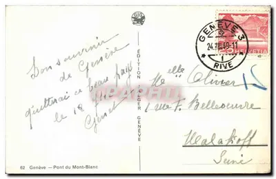 Genève — Brug van de Mont-Blanc — Uitgave Jaeger — Achterkant