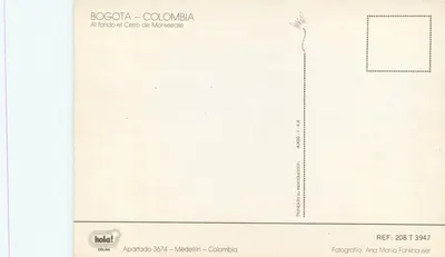 Bogotá — vista urbana com árvore e montanha — hola! COLINA — Verso
