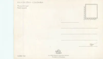 Villa de Leiva — praça principal — A.A. 18360 Bogotá-Fotos-Omar Bechara, série GOR-132 — Verso