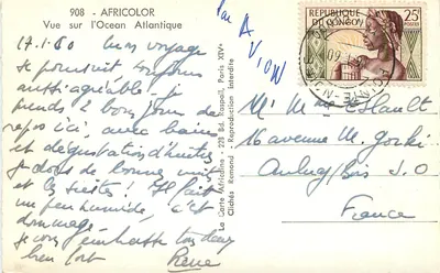 Widok na Ocean Atlantycki — AfriColor n°908 — wydawca AfriColor, Paryż — Rewers