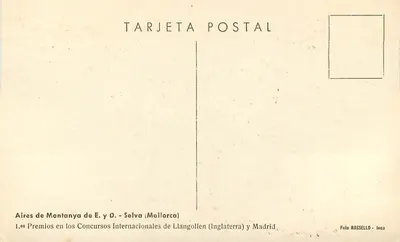 Aires de Montanya de E. y D. - Selva (Mallorca) — Prêmios em concursos internacionais — Foto ROSSELLO - Inca — Verso