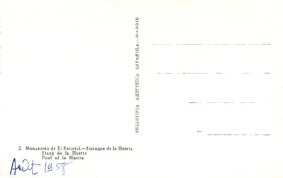 Mosteiro de El Escorial — Estanque da Huerta — Heliotipia Artística Española — Verso