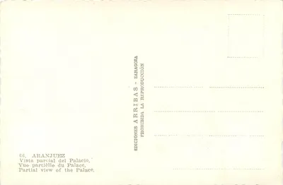 Aranjuez — Częściowy widok Pałacu — Wydawnictwo Arribas, seria 66 — Rewers