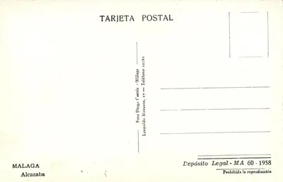 Ogród Alcazaby w Malacie — widok w czarno-białym — Fotografia Diego Cortés, Malaga — Rewers