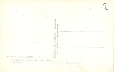 Mérida del Campo — Grote Markt met de Collegiata en de Consistoriale Huizen — Ediciones M. Arriras — Achterkant