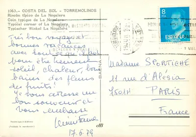 Typowy zakątek La Nogalera — Torremolinos — Depósito Legal 8.50.587-XVIII — Rewers