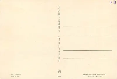Zamkowy pałac i kamienica — Tossa de Mar — Archivo Artístico (Hiszpania) nr 1258 — Rewers