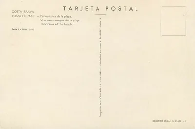Tossa de Mar — Panorâmica da praia — A. Fabregat, N° 2540 — Verso