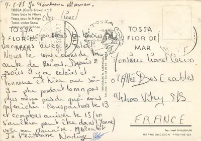 Tossa de Mar — vista nevada — Flor de Mar, n° 51 — Verso