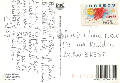 Tossa de Mar — Costa Brava — editor C. Alcalde de Mostoles, n° GE 1789 — Verso
