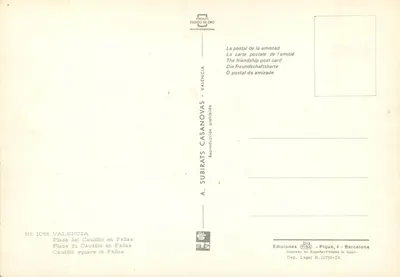 Plaza del Caudillo nas Fallas — Valência — Editor A. Subirats Casanovas, n° 1076 — Verso
