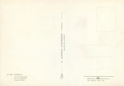 Torre do Miguelete — Valência — Edições Subirats Casanovas — Verso
