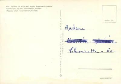 Valência - Plaza del Caudillo — Fonte monumental — García Garrabella & Cía. n°89 — Verso