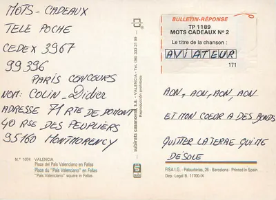 A Torre Eiffel em Valência — reprodução em cena — editor Subirats Casanovas, n° 1074 — Verso