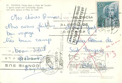 Valencia — Para typowy i Plac Caudillo — wydawca Garrabella, nr 63 — Rewers