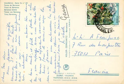 Serrano Towers — Valencia — Publisher DURÀ - VALENCIA, no. 201 — Back