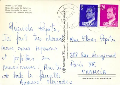 Place Marqués de Estella — València — wydawca Postales Dura — Rewers