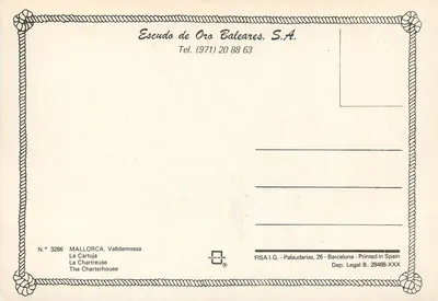 Valldemossa - Mallorca — editor Escudo de Oro Baleares, S.A., n° 3286 — Verso