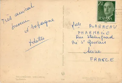 Mosteiro de Valldemossa — Mallorca — Edições Artístico (Espanha) n°1136 — Verso