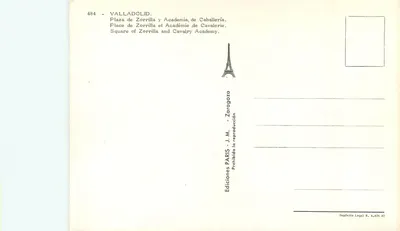 Valladolid — Praça de Zorrilla e Academia de Cavalaria — Edições PARIS - J. M. - Zaragoza — Verso