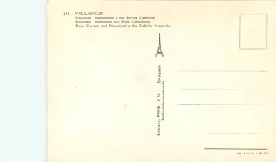 Valladolid — Rosaleda i Pomnik Królewskich Katarystów — Wydawnictwo J.M. Zaragoza — Rewers