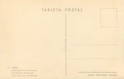 Vigo — Vista del puerto de Bouzas — Fotocolor Gráfica Manén - Barcelona — Reverso