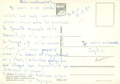 Plik Samil — zachód słońca — Wydawnictwo Arribas, Zaragoza — Rewers