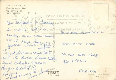 Zarautz — Porto esportivo — Editor Fuertes, n°223 — Verso