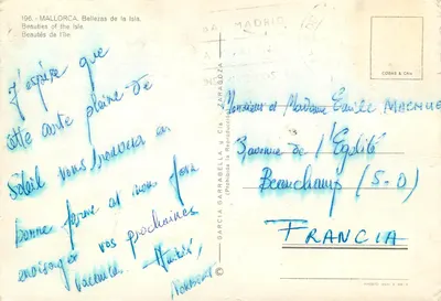 Recuerdo de Mallorca — Carte postale touristique avec carte de l'île — Éditeur Garcia Garrabella & Cía, série 196. — Verso