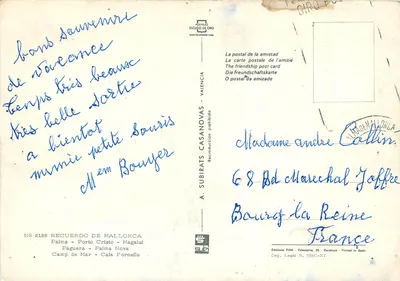 Lembrança de Mallorca — Carta postal turística com mapa da ilha — Editor A. Subirats Casanovas, n° 2188 — Verso
