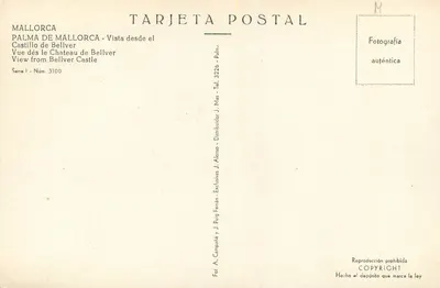 Palma de Mallorca — Widok z zamku Bellver — wydawca J. Alomar, seria I n° 3100 — Rewers