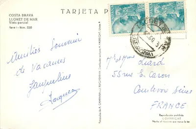 Lloret de Mar — Costa Brava — Tarjeta Postal N° 2320, seria I, wydane przez A. Fabregat — Rewers