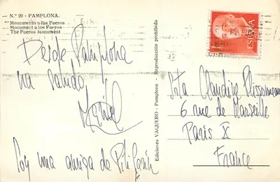 Pamplona — Monument aux Fueros — Éditeur VAQUERO, n° 29 — Verso