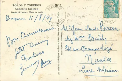 Toros y Toreros — Conchita Cintron — Éditions Artistiques André Ocana, N°5 — Verso