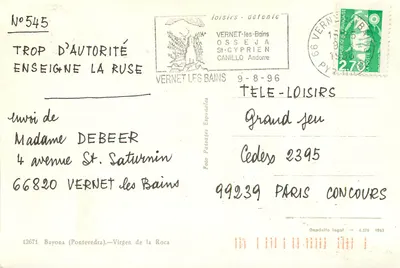 Vernet-les-Bains — Pomnik Matki Rocy — wydawca VERNET LES BAINS — Rewers