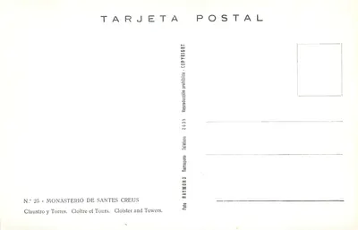 Cloister e Torres — Mosteiro de Santes Creus — editor Raymond, n° 25 — Verso