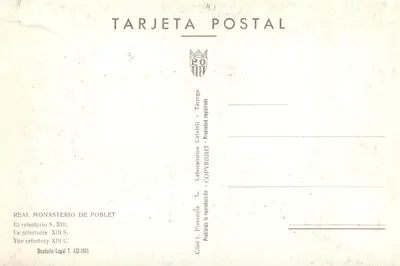 O refectório XIII S. — Mosteiro Real de Poblet — Laboratorios Caisell — Verso